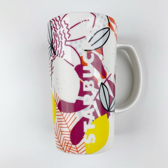 Starbucks 2015 Mug Etched Floral Lemons Spring Tropical 16oz Ceramic Cup - Picture 1 of 5